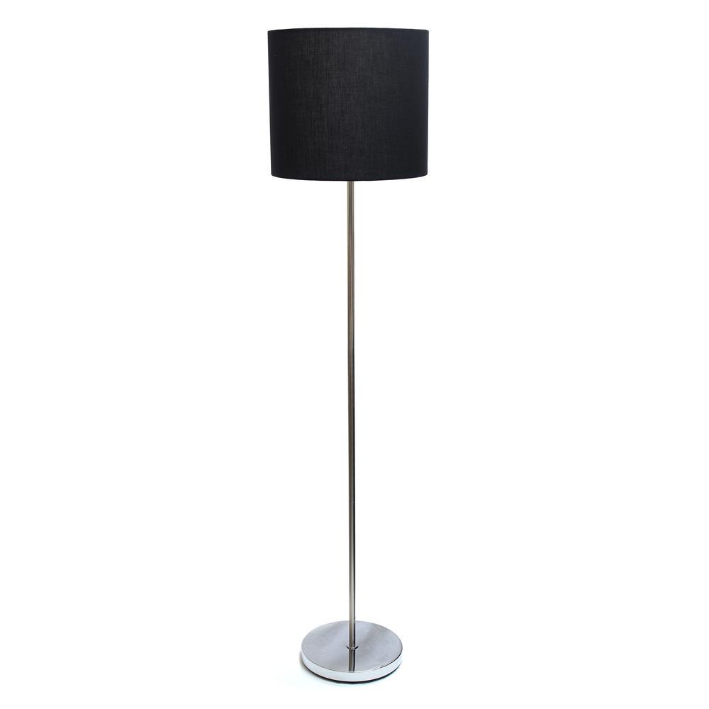 Simple Designs Brushed Nickel Drum Shade Floor Lamp， Black