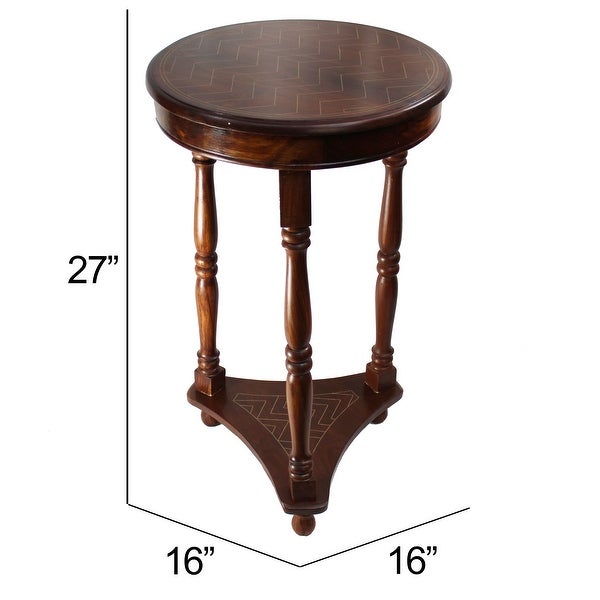 Natural Geo Rosewood Round Accent Table - Chevron Golden Brass Inlay