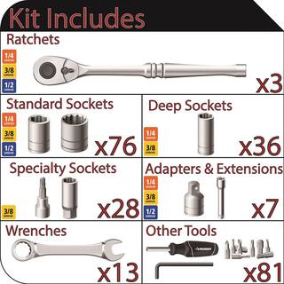 Husky 14 in. 38 in. and 12 in. 72-Tooth Ratchet Mechanics Tool Set with EVA (244-Piece) H244MTSEVA