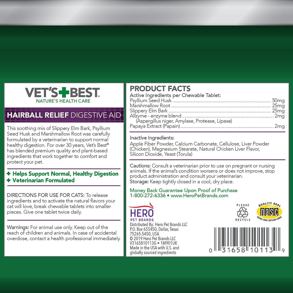 Vet's Best Chewable Tablets Hairball Control Supplement for Cats