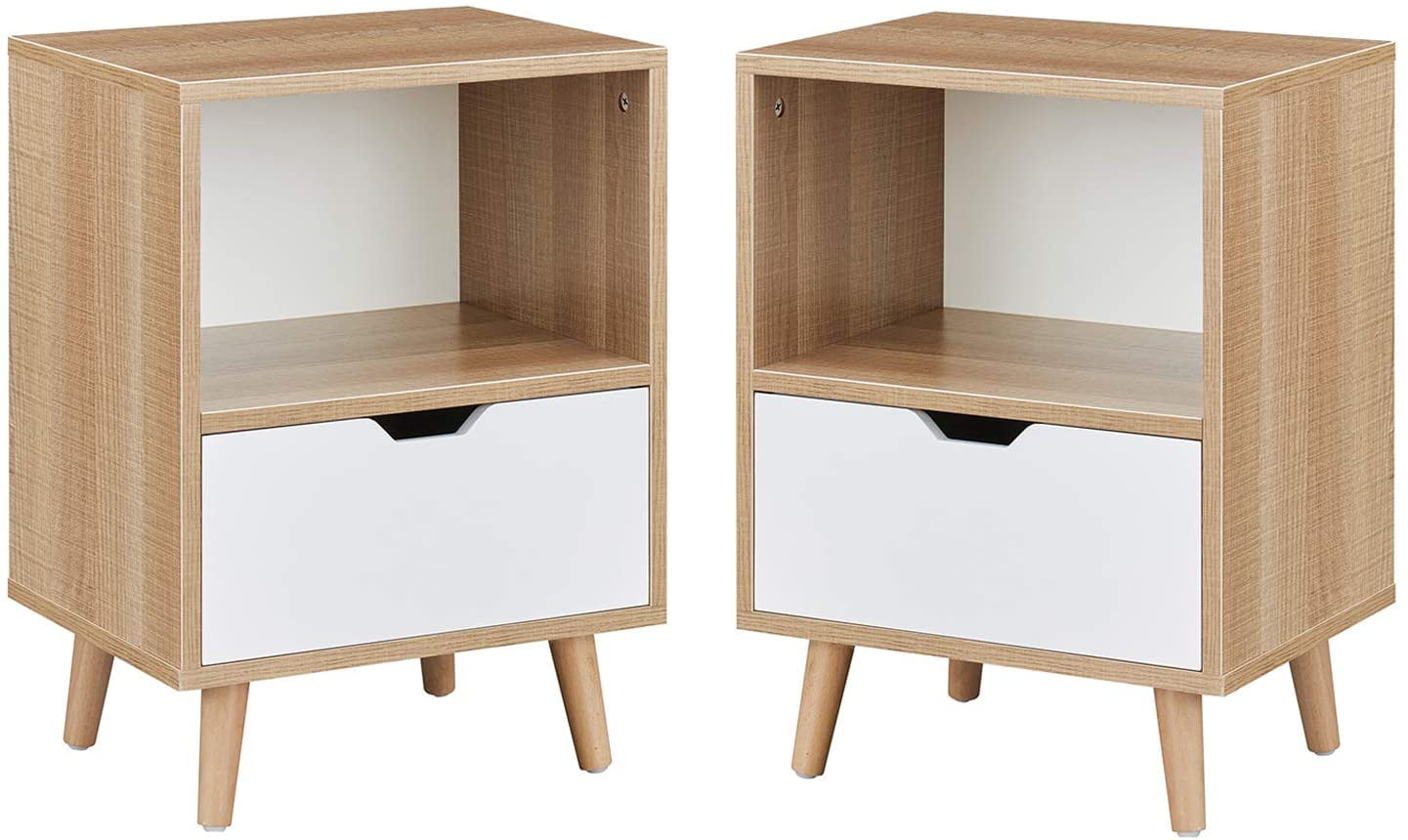 Nightstand Modern Side End Sofa Table Night Stand with Drawer for Living Room Bedroom Set of 2, Maple