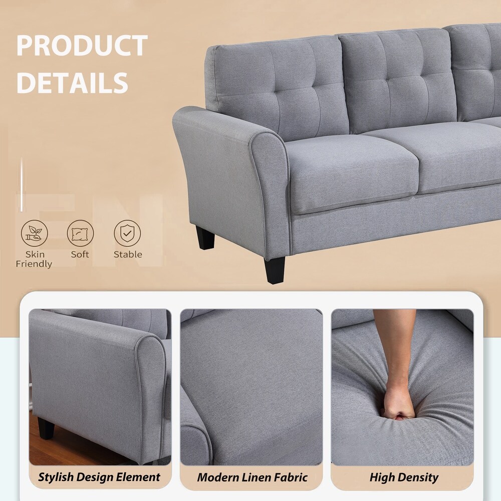 2 Piece Linen Upholstered Sofa Couch Set  Living Room Furniture Button Tufted Loveseat and Sofa Set for Dorm  Office or Studio