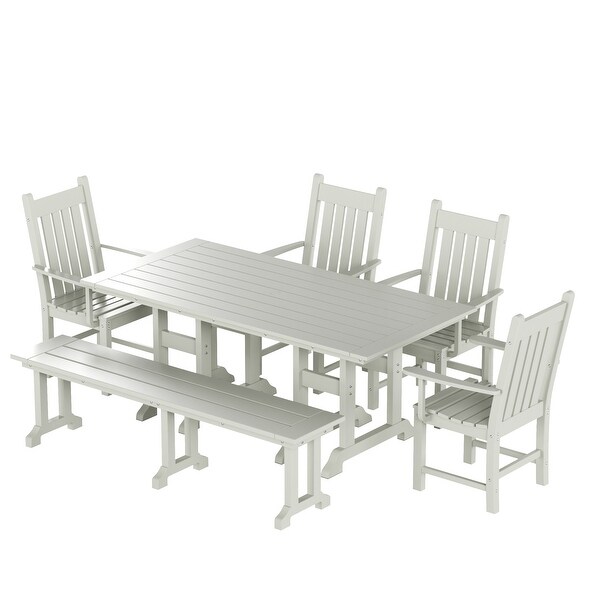 Polytrends Laguna Hdpe All Weather Outdoor Patio Dining Set with Rectangle Table，Arm Chairs and Bench (6Piece Set)