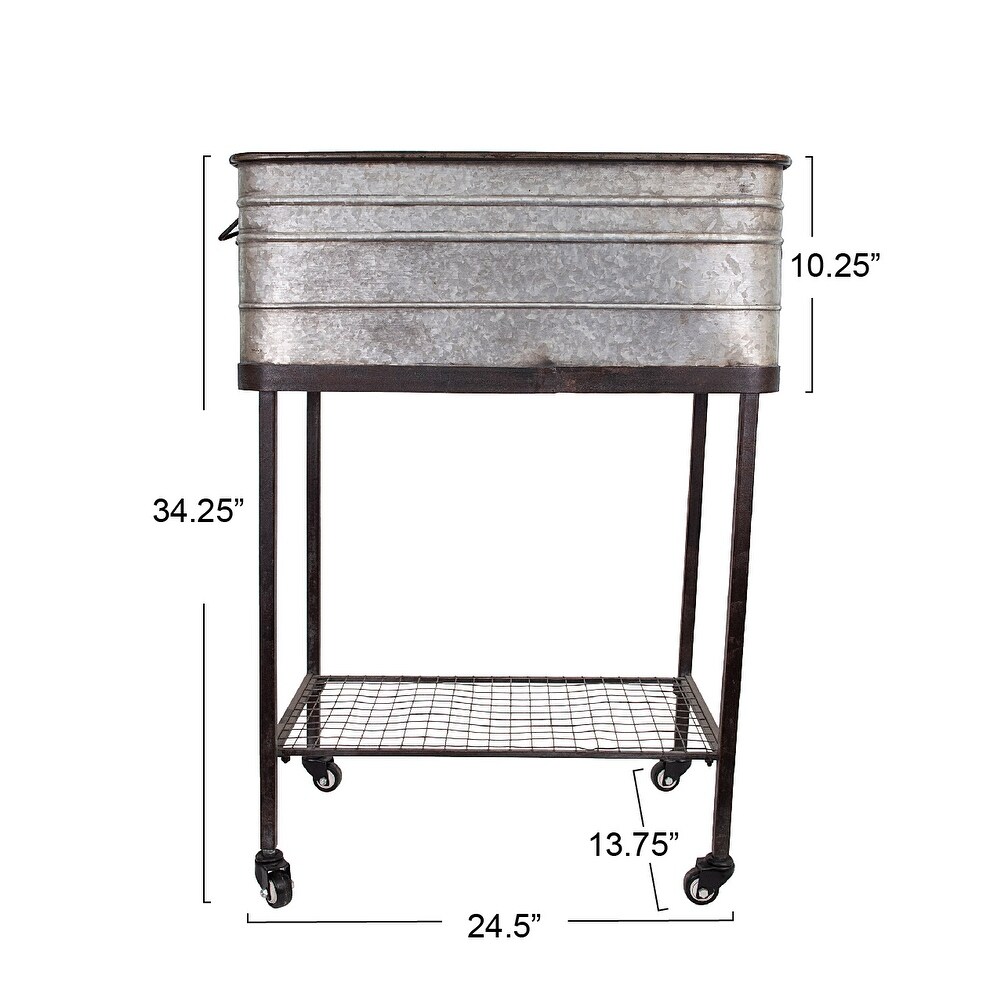 Metal Planter Tub on Stand with Rolling Wheels