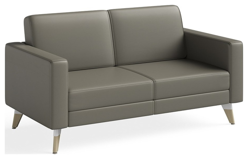 Safco Contemporary Lounge Setee Gray Vinyl and Wood Resi Feet   Midcentury   Loveseats   by Homesquare  Houzz