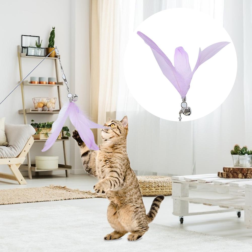 Wooden Handle Telescopic Pet Cat Funny Teaser Dangler Rod Stick With 4pcs Feather Replacement Head Interactive Training Toy