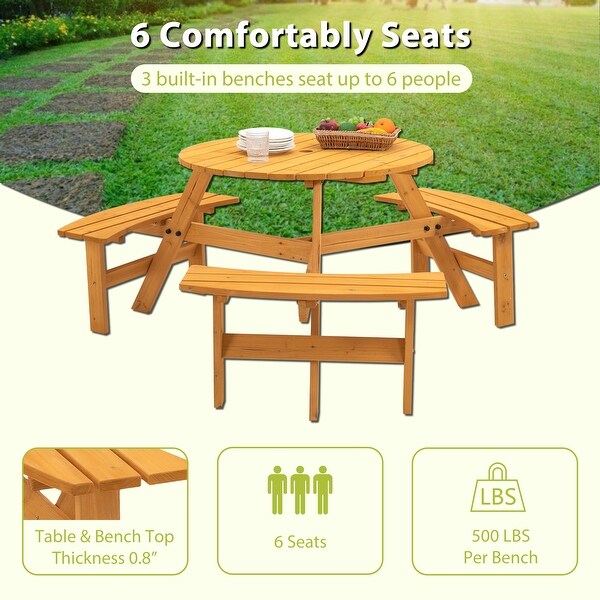 Circular Outdoor Wooden Picnic Dining Set