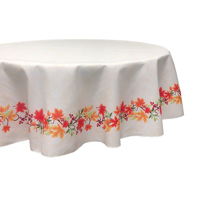 Round Tablecloth， 100% Polyester， 70 Round， Textured Thanksgiving Garland Border