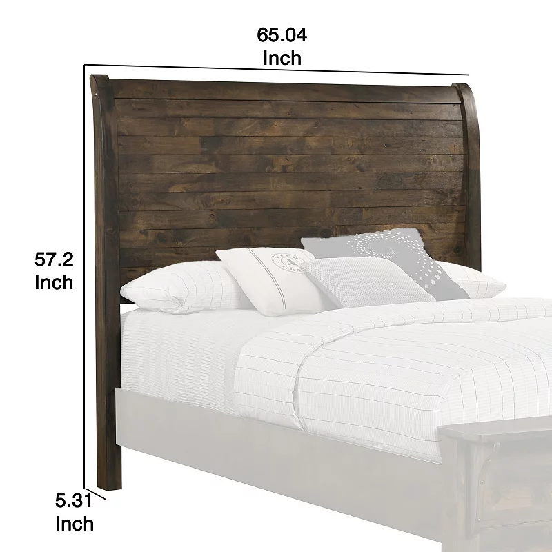 Queen Size Wooden Sleigh Headboard with Paneled Details， Brown