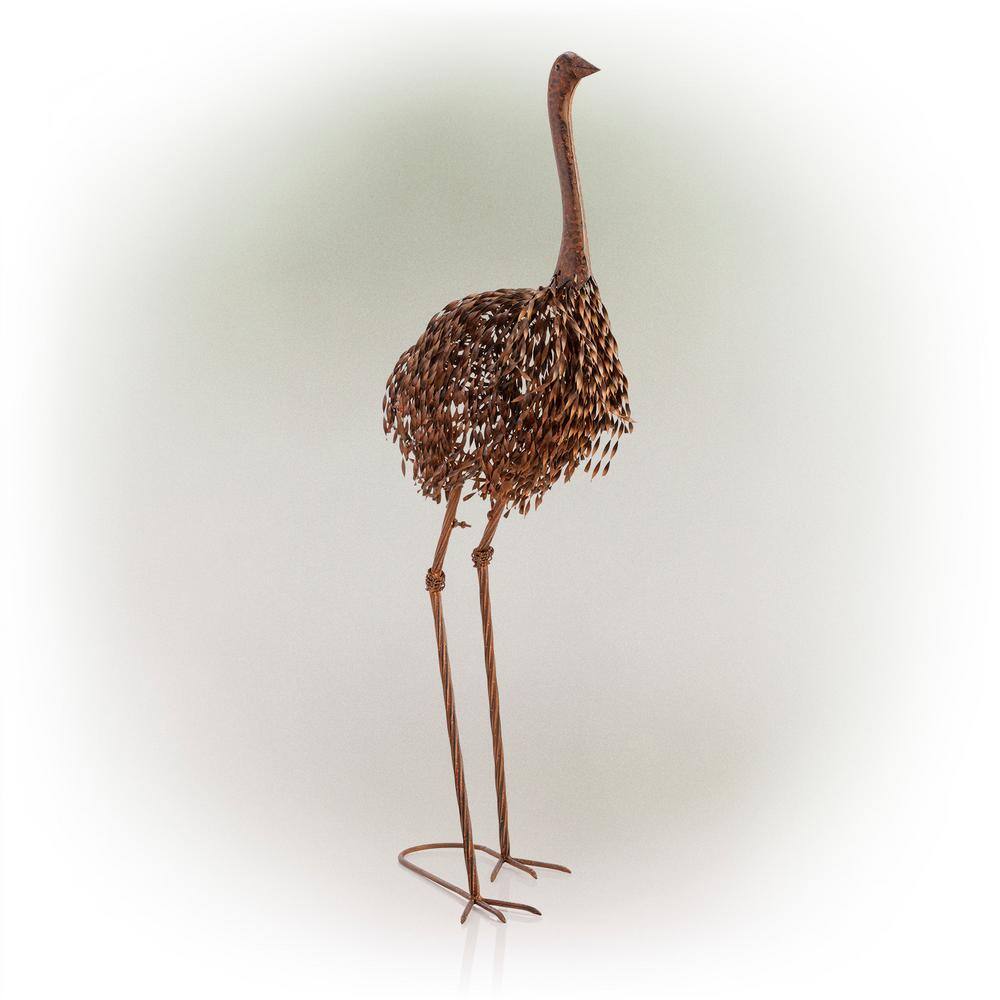 Alpine Corporation 45 in. Tall Outdoor Metal Peaking Ostrich Standing Yard Statue Decoration JUM282