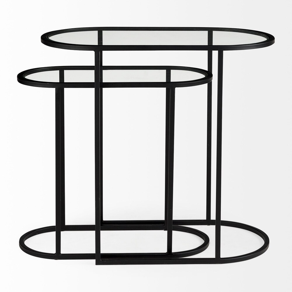 Celine Black Iron   Glass Nesting Accent Tables   24.2L x 12.6W x 22.4H