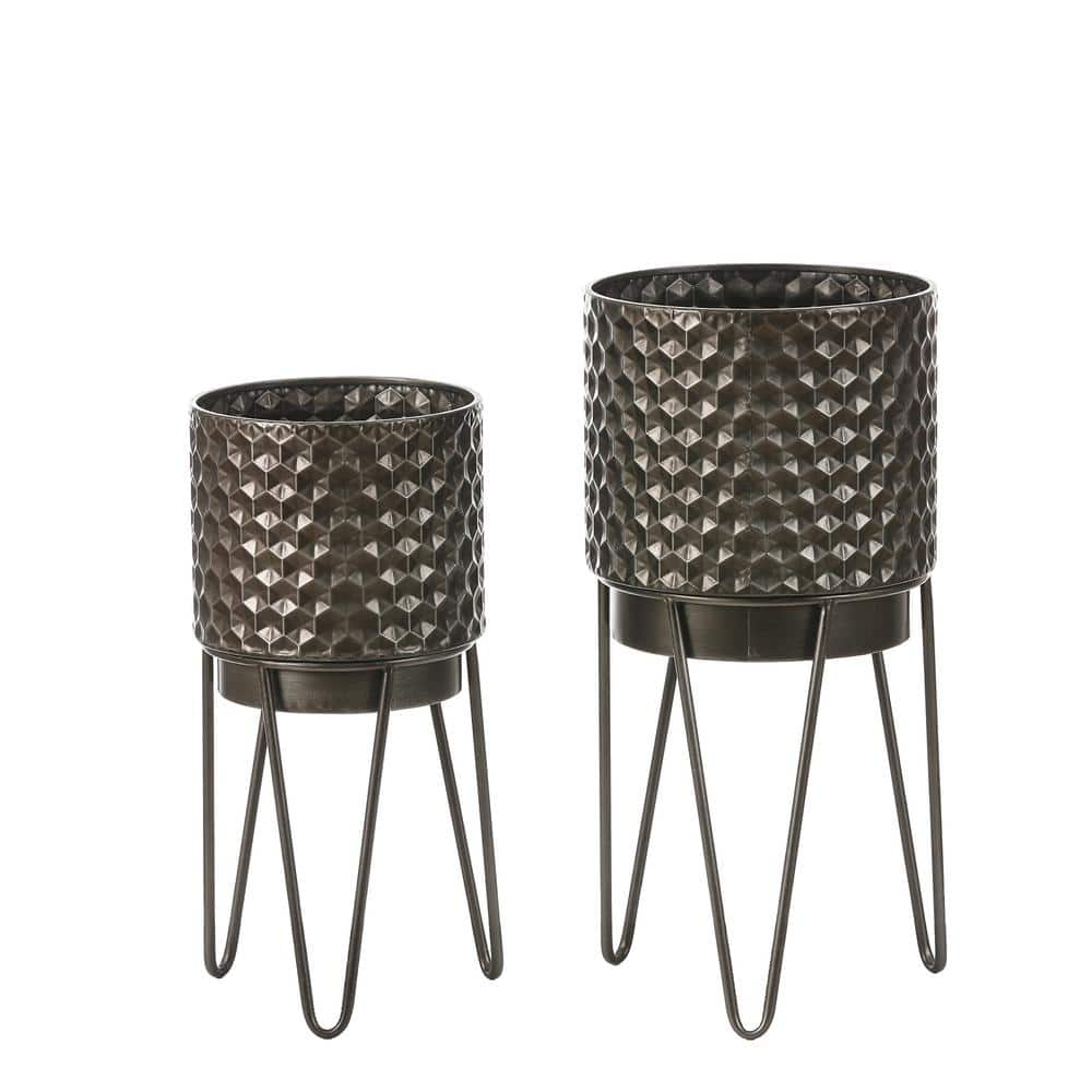 Luxen Home Brown Metal Honeycomb Cachepot Planters with Brown Metal Stands (2-Pack) WHPL1454