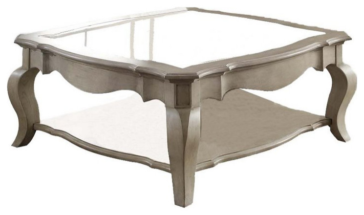 Benjara 42 quotModern Glass Top Solid Wood Coffee Table in Brown   Traditional   Coffee Tables   by Homesquare  Houzz