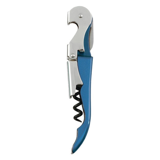 True Truetap Metallic Blue Double Hinged Waiter s Corkscrew Stainless Steel Wine Key With Foil Cutter