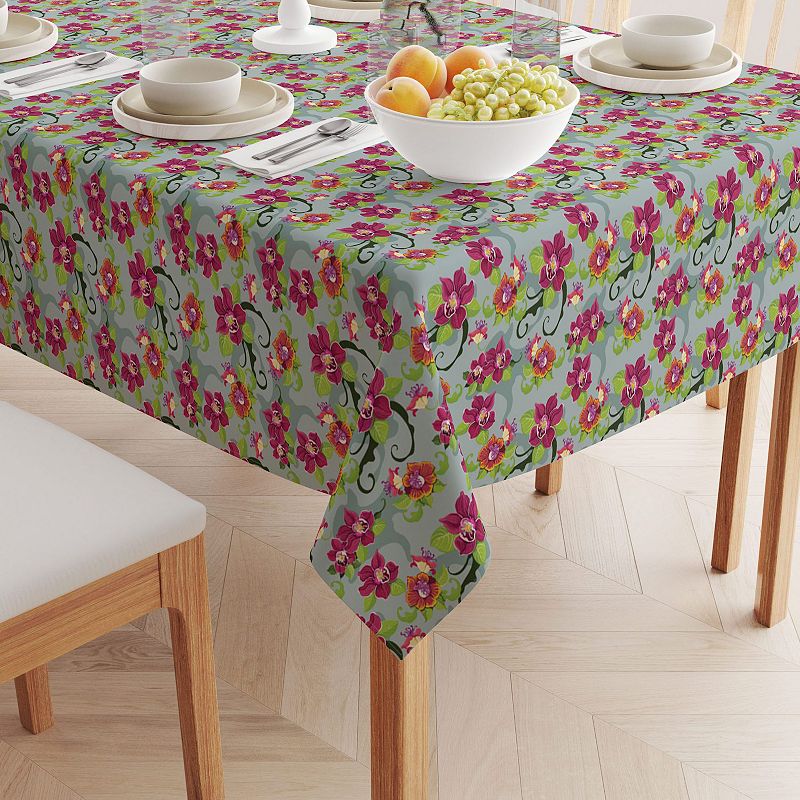 Rectangular Tablecloth， 100% Cotton， 52x104， Tropical Flower Pattern