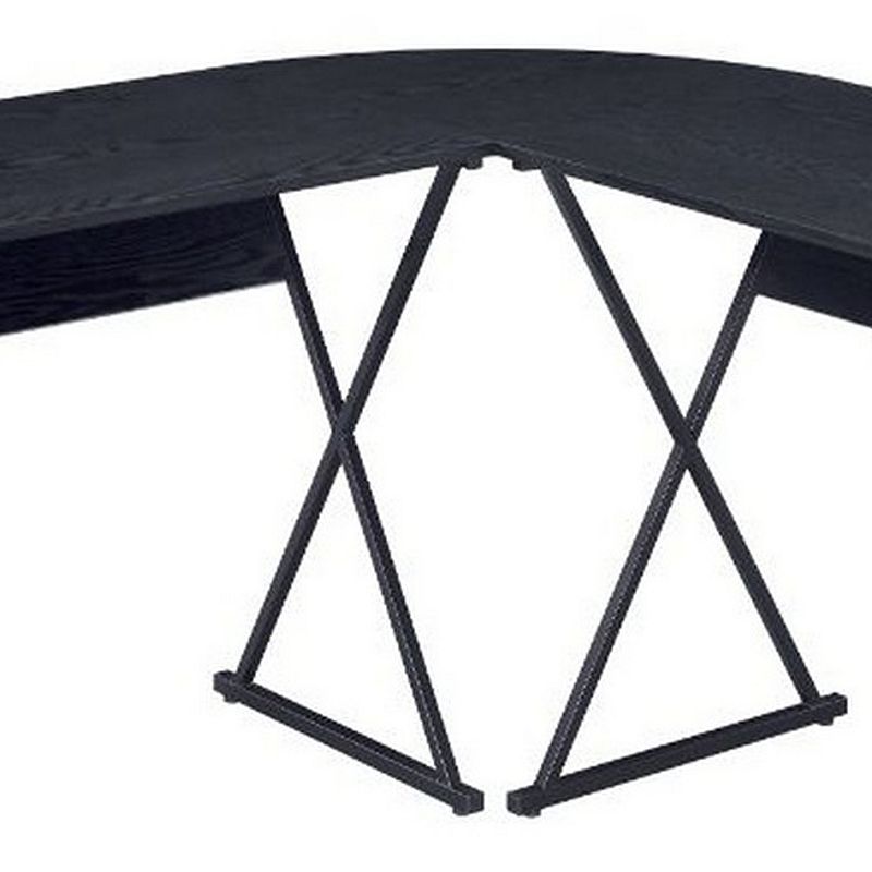 Writing Desk with L Shaped Top and S-Shaped Base ， Black