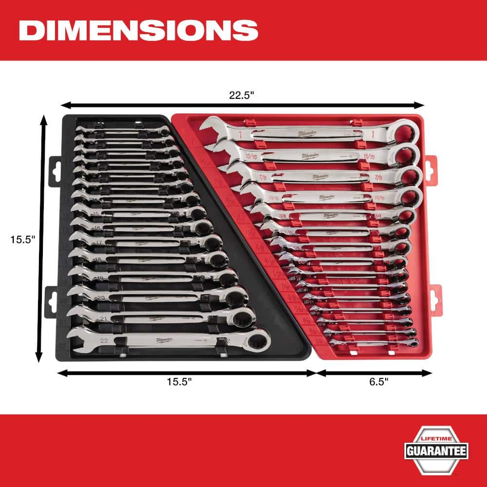 Milwaukee SAE/Metric Combination Ratcheting Wrench Mechanics Tool Set (30-Piece) 48-22-9416-48-22-9516