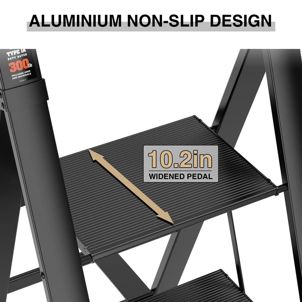 4-Step Retractable Handgrip Folding Aluminum Step Stool Ladder with Anti-Slip Wide Pedal 300 lbs. Household Ladder DATI-CYW1-909