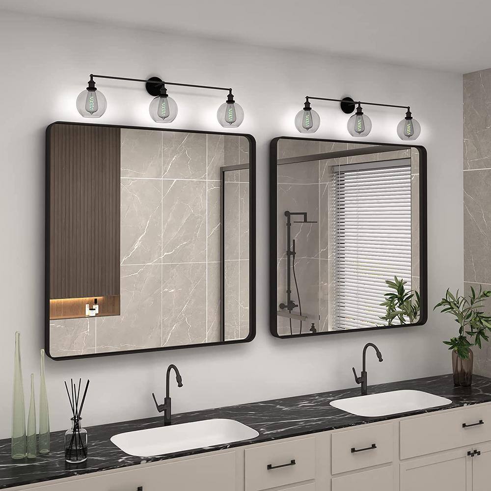 waterpar 36 in. W x 36 in. H Rectangular Aluminum Framed Wall Bathroom Vanity Mirror in Black B9090