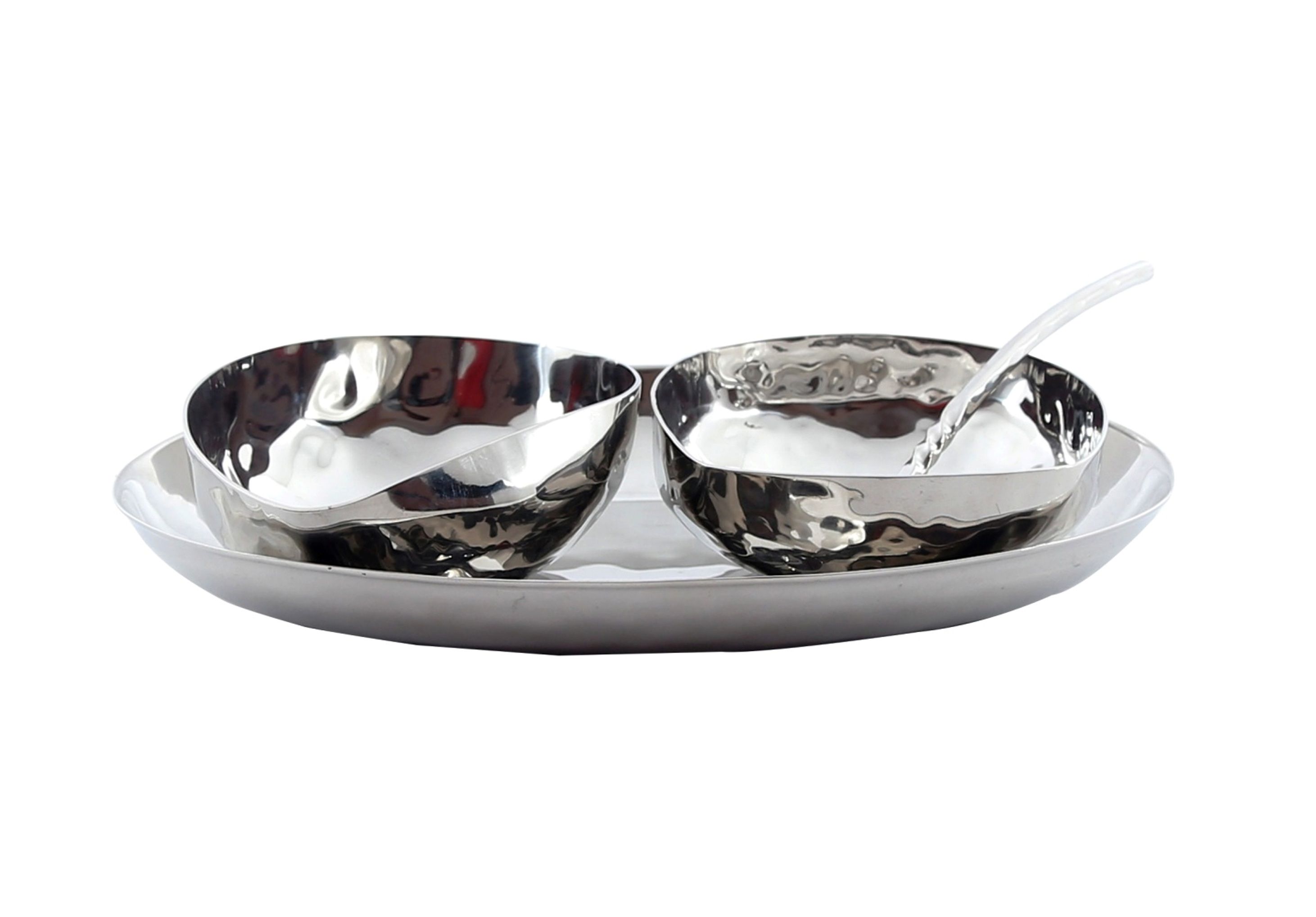 Full Polished Hammered Stainless Steel 4 Pcs. Cream and Sugar Set