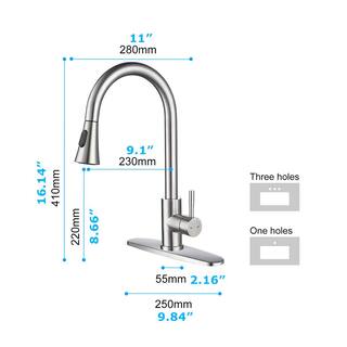 WELLFOR 20 in. Hose Single Handle Gooseneck Pull Down Sprayer Kitchen Faucet with Deckplate Included in Brushed Nickel WA-TH4003NS