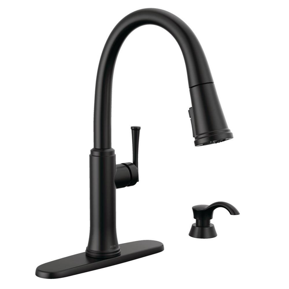 Delta Eldridge Single Handle Pull Down Sprayer Kitchen Faucet with ShieldSpray in Matte Black 19842Z-BLSD-DST