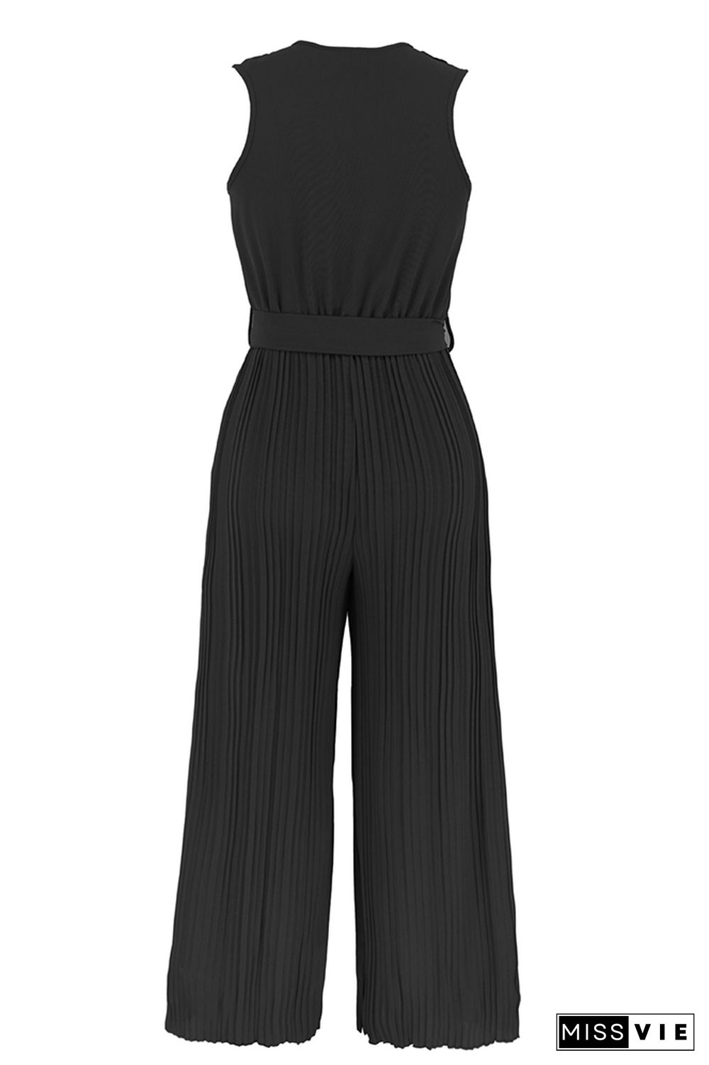 V Neck Ruffles Pleated Sleeveless Jumpsuit