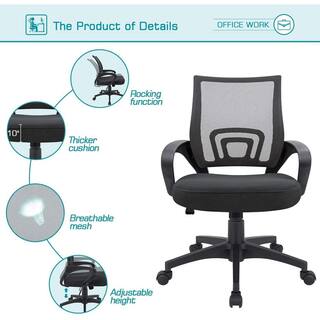 LACOO Black Office Chair Ergonomic Desk Task Mesh Chair with Armrests Swivel Adjustable Height T-OCNC9400