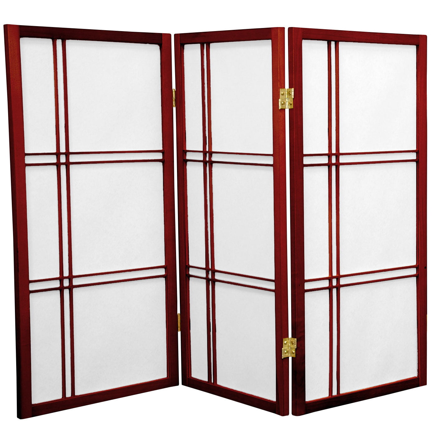 Oriental Furniture 3 Ft Tall Double Cross Shoji Screen, rosewood color, 3 panel