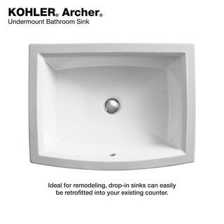 KOHLER Archer 19-78 in. Rectangle Undermount Bathroom Sink in White with Overflow Drain K-R2355-0