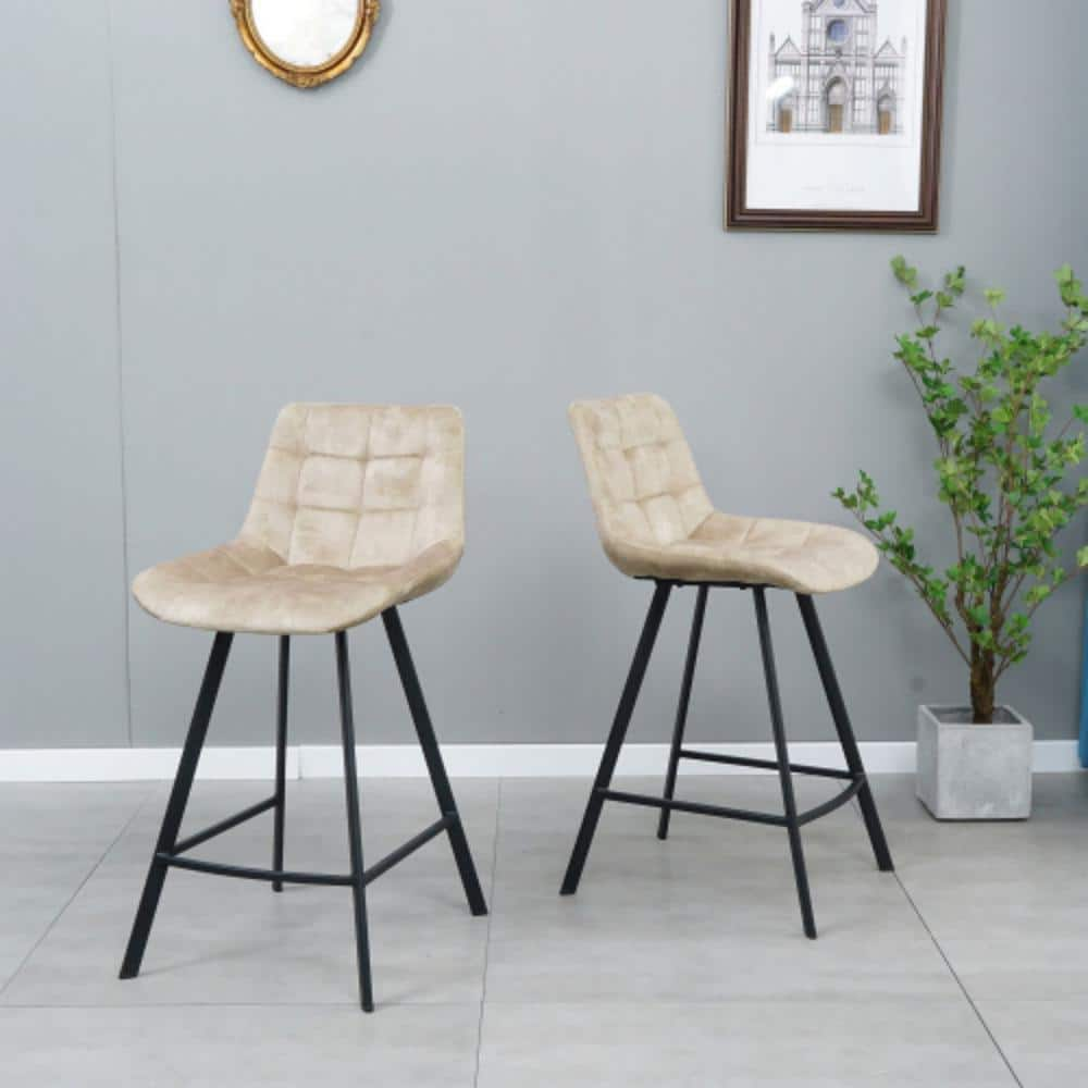 37.6 in. Cream Nordic Metal Bar Stool with Fabric Seat Counter Stool (Set of 2) LM-W21041073