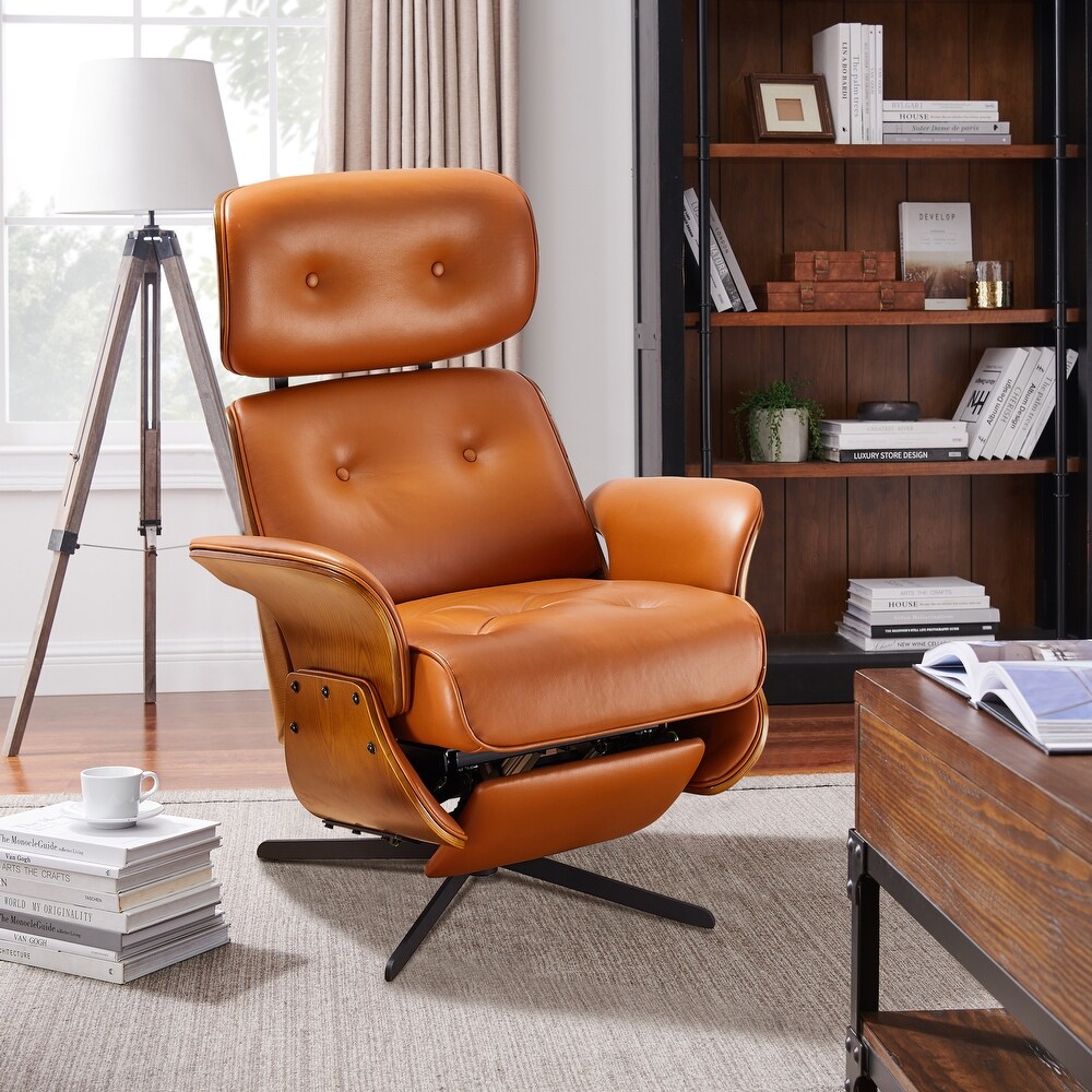 Art Leon Mid century Modern Genuine Leather Lounge Chair Recliner