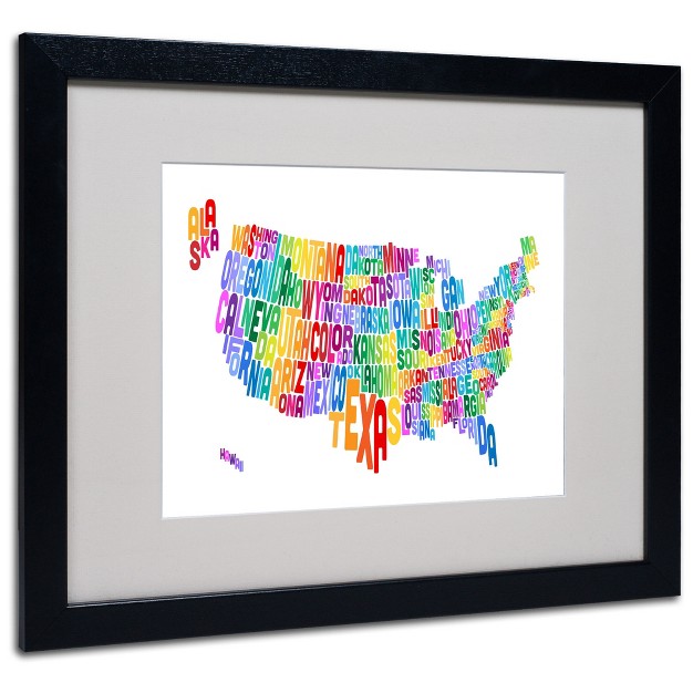 Trademark Fine Art michael Tompsett x27 usa States Text Map 3 x27 Matted Framed Art