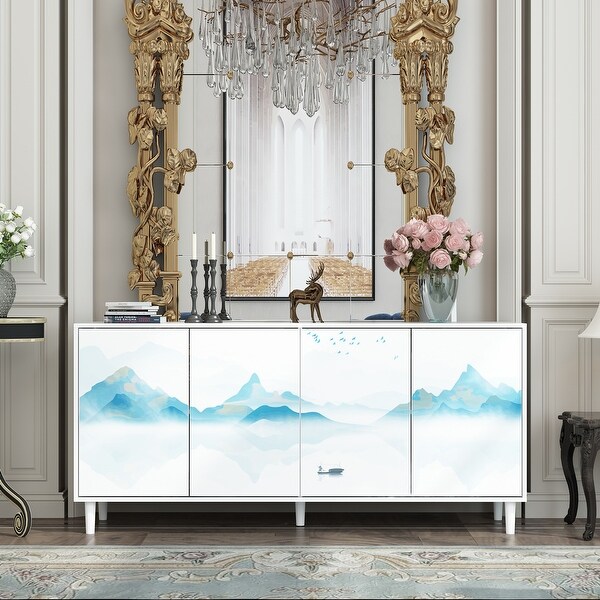 Sideboard Paint Cabinet Console Table Accent Cabinet Landscape Forest