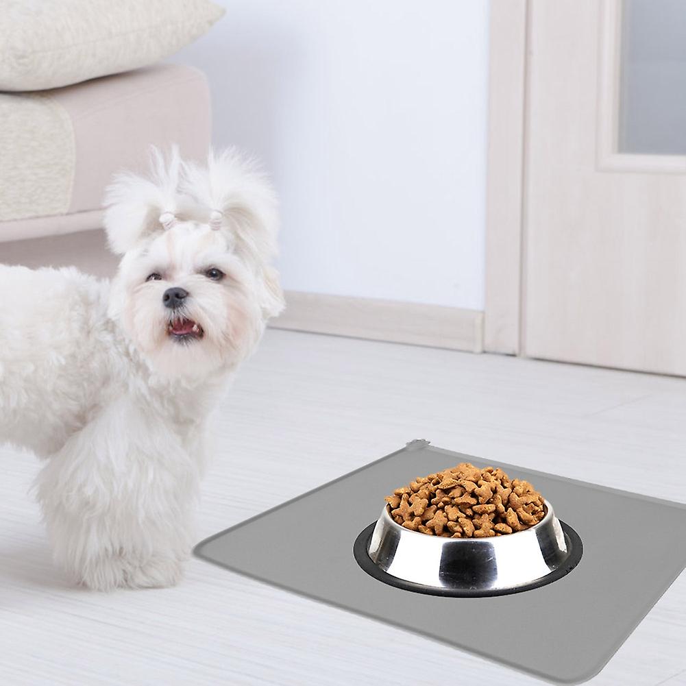 Silicone Waterproof Mat Dog Cat Non Slip Bowl Placemat for Pet Puppy Feeding Food (Gray)