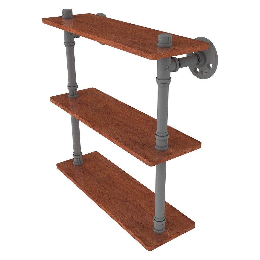 ied Brass Pipeline Collection 16 Inch Ironwood Triple Shelf