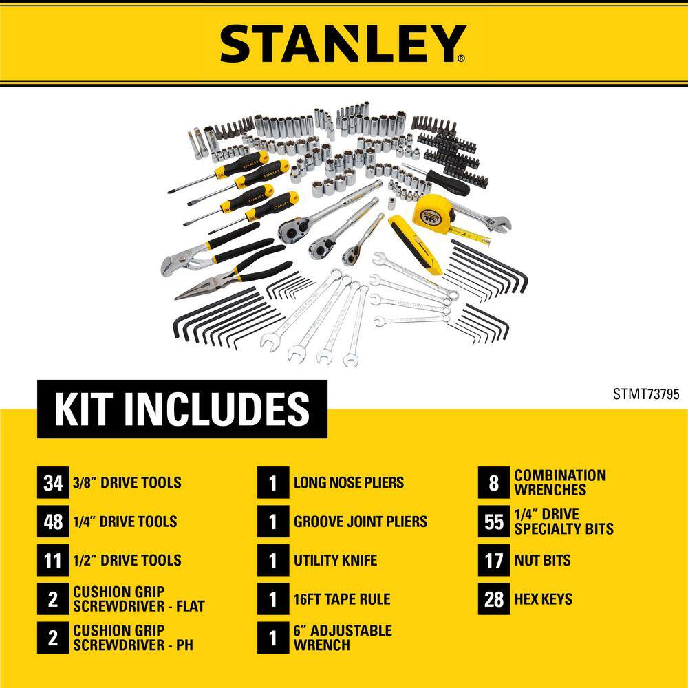 Stanley Rolling 14.75 in. Workshop Tower and Mechanics Tool Set (210 Piece) STST60500W73795