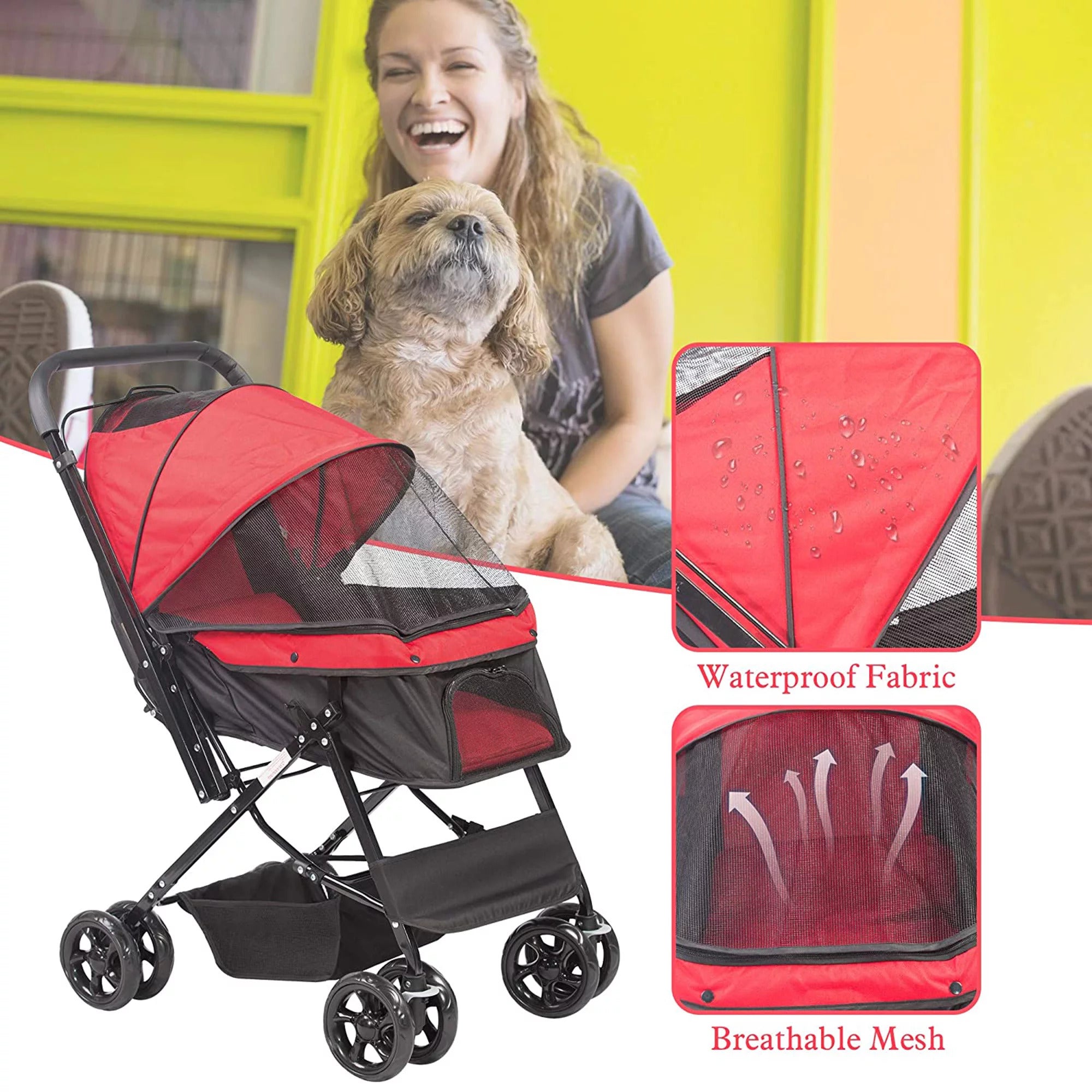 KARMAS PRODUCT Folding Dog Stroller Travel Cage Stroller for Pet Cat Kitten Puppy Carriages - Large 4 Wheels Elite Jogger - Single or Multiple Pets