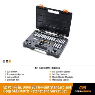 GEARWRENCH 14 in. Drive 90-Tooth 6-Point Standard and Deep SAEMetric Mechanics Tool Set (52-Piece) 85867