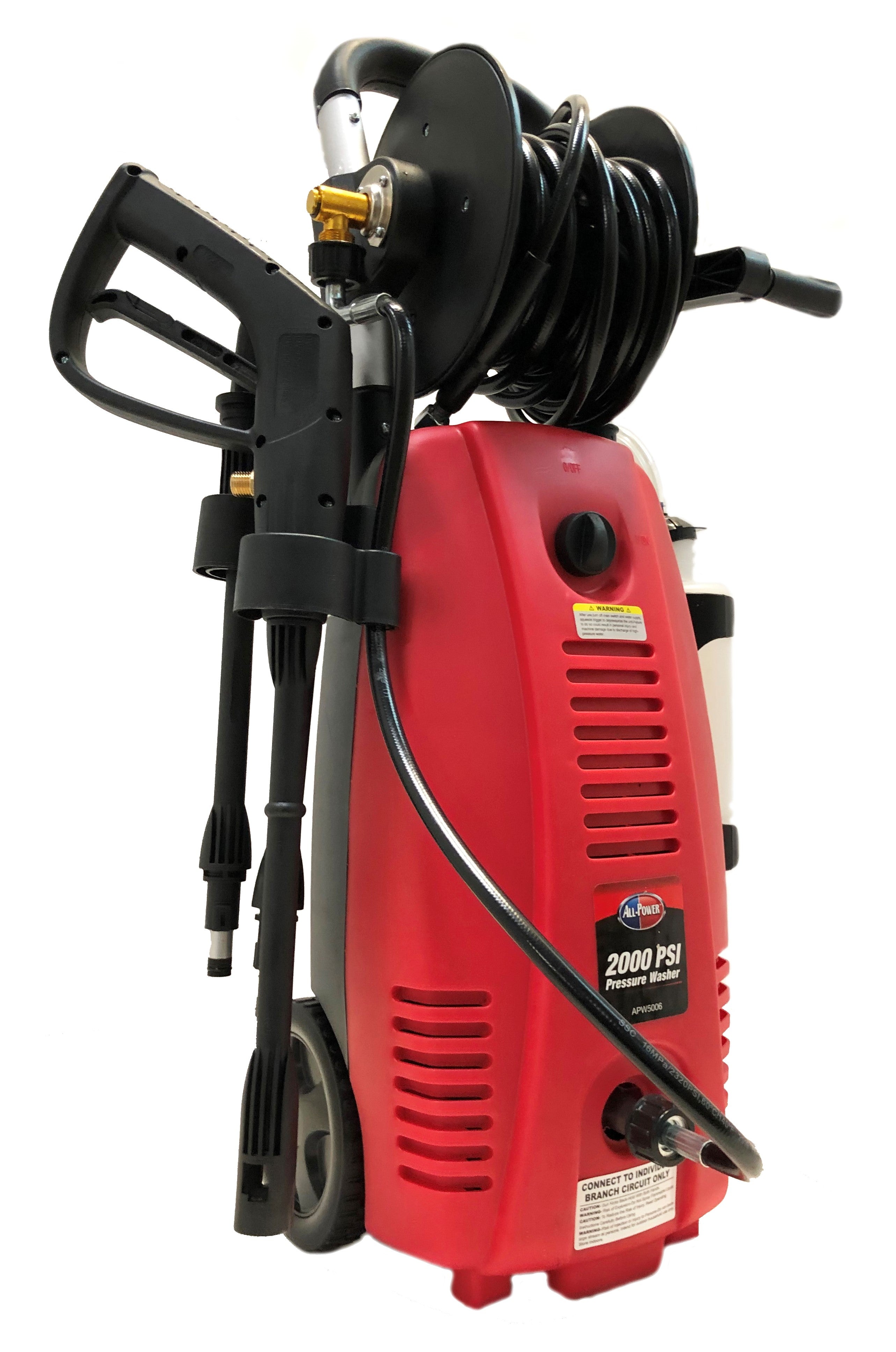 All Power 2000 PSI 1.6 GPM Electric Pressure Washer With Hose Reel for Buildings, Walkway, Vehicles and Outdoor Cleaning, Red, APW5006R