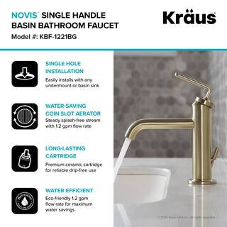 KRAUS Ramus Single Handle Bathroom Sink Faucet with Lift Rod Drain in Brushed Gold (2-Pack) KBF-1221BG-2PK