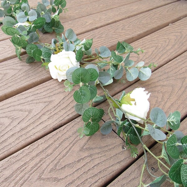 6ft Cream White Artificial Rose and Eucalyptus Flower Vine Hanging Plant Greenery Foliage Garland