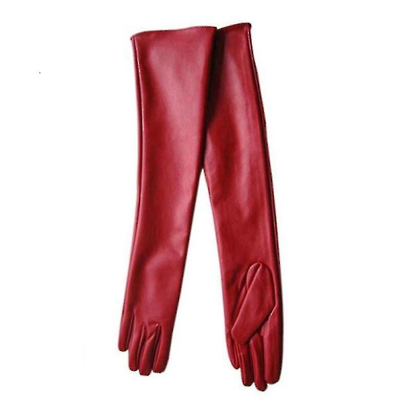 Women Long Leather Gloves Full Finger Winter Elbow Opera Ladies Gloves