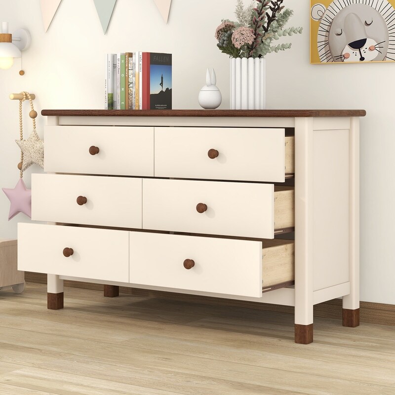 6-Drawer Wood Storage Dresser， Bedroom Storage Cabinet - - 37527436