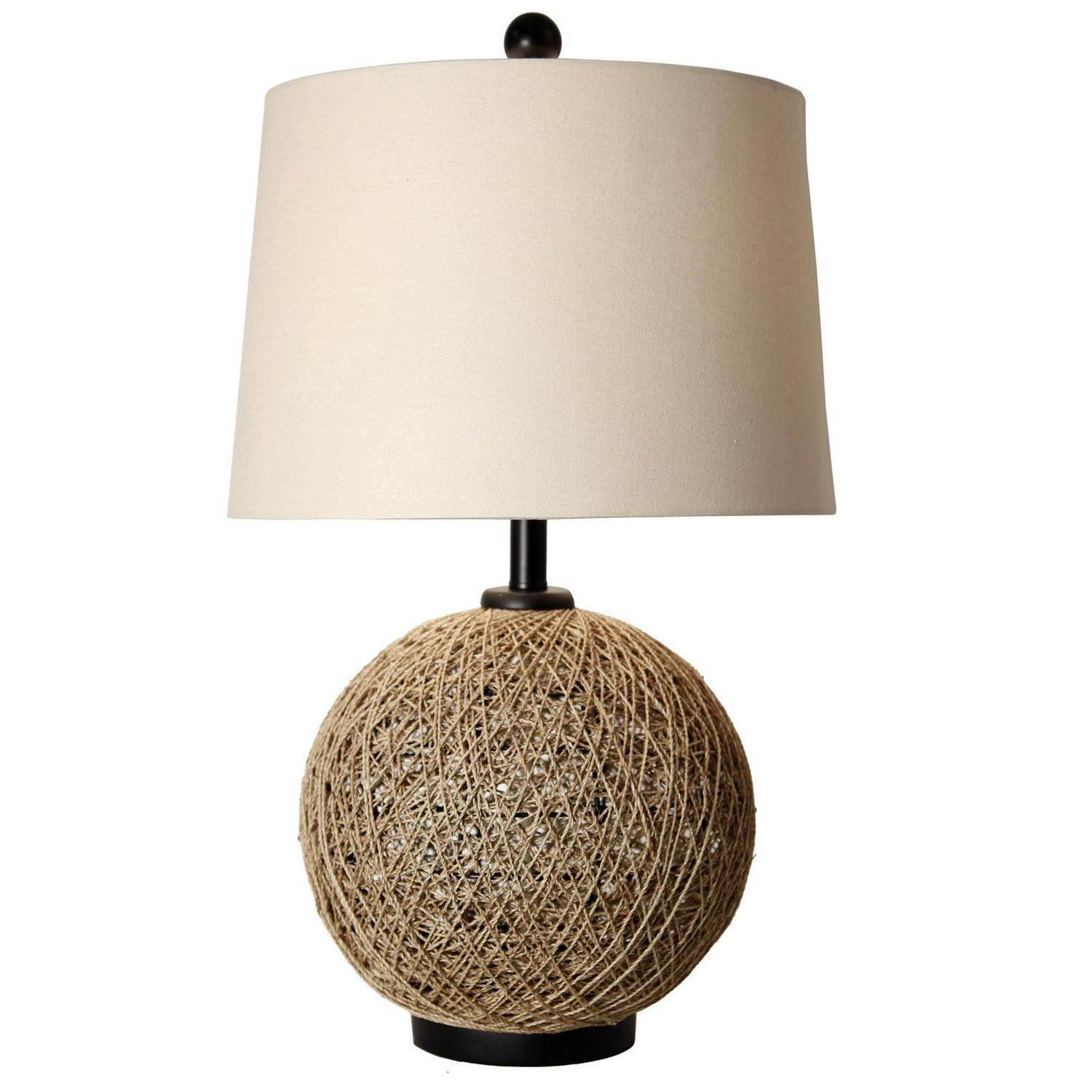 Table Lamp  Natural Rope Finish  Beige Hardback Fabric Shade