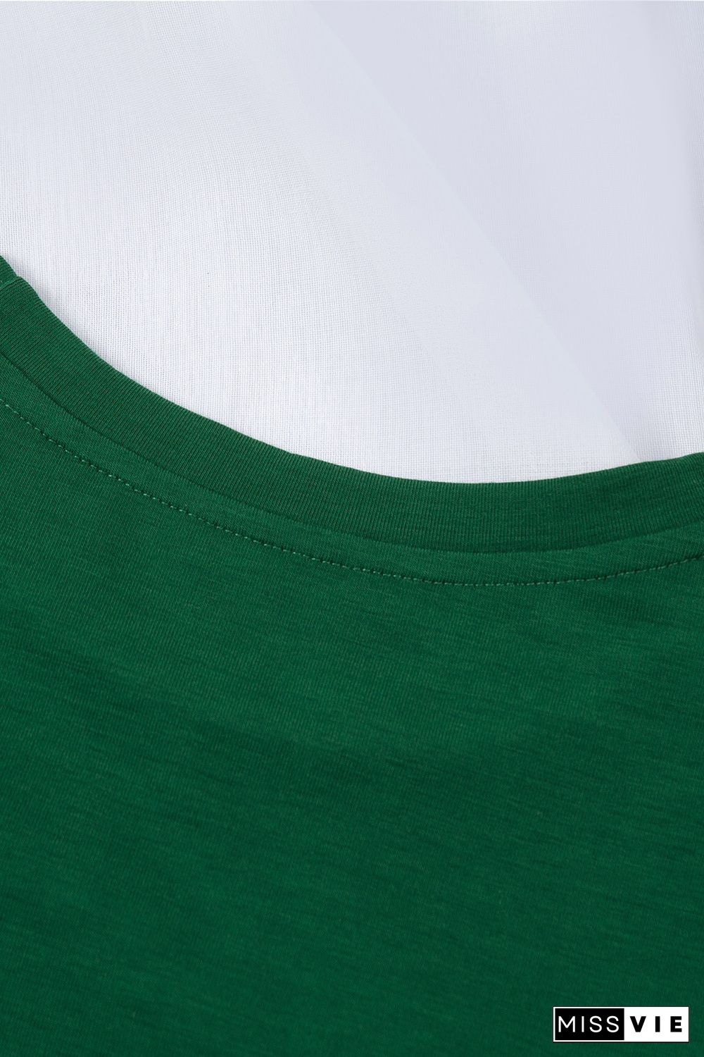 Green Solid Color Crew Neck Tee