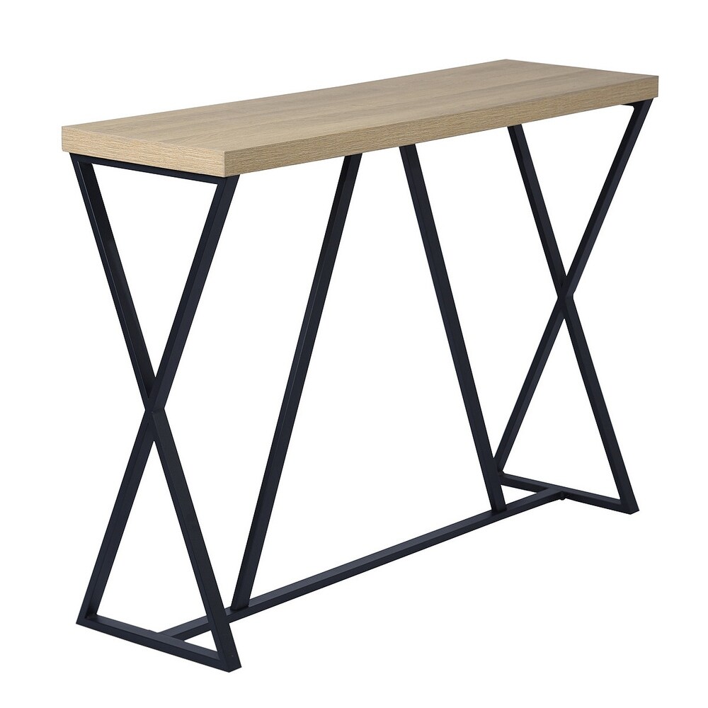 47.2'' Sofa TableWood Rectangle Console Table with Metal Frame   Oak   Black