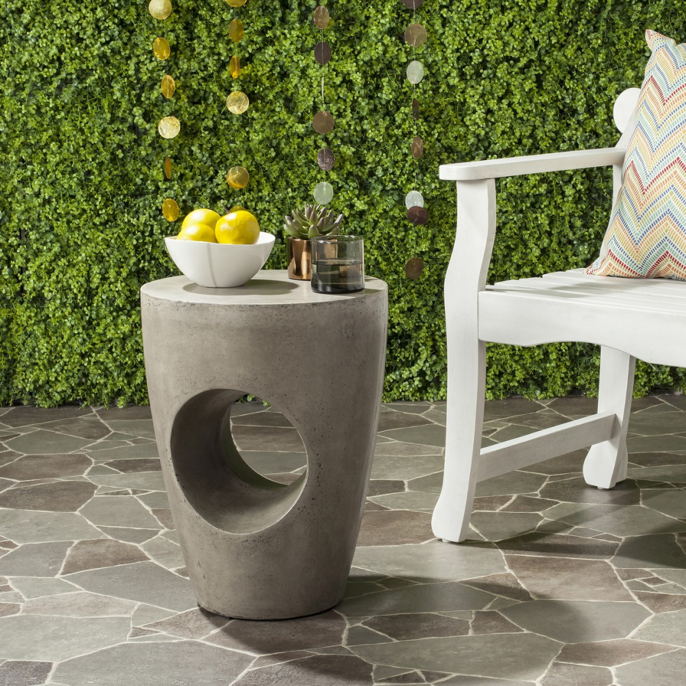 Shenequa Indoor/Outdoor Modern Concrete Round 17.7 quotH Accent Table Dark Gray   Industrial   Outdoor Side Tables   by Peachtree Fine Furniture  Houzz