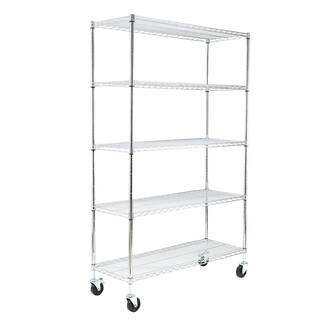 EFINE Chrome 5-Tier Heavy Duty Metal Wire Storage Shelving Unit Casters 500lbs Load Per Shelf (48 in. W x 72 in. H x 18 in. D) RS68-5C