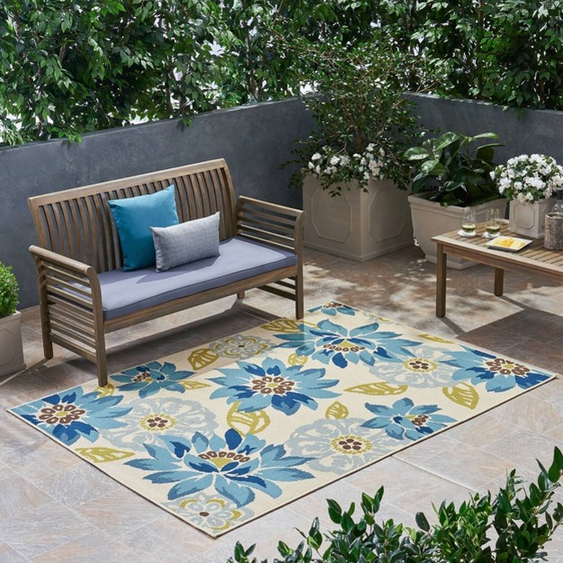 Wildwood Floral Outdoor Rug Ivory blue Christopher Knight Home